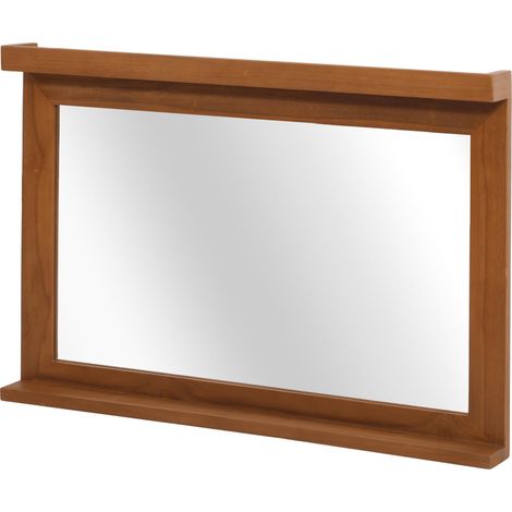Miroir mural en teck HHG-759, miroir de salle de bain/d'entrée, cadre en bois, teck de qualité B-Grade (bois de cœur, 20-30 ans), 70x100cm