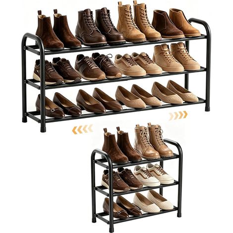 ENJOYBASICS Ausziehbares Schuhregal, Schwarz, 45 bis 83 cm, 3 Ablagen (1/5)