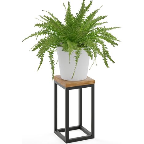 LAMO Manufaktur 30 cm Pflanzenständer Blumenständer Blumenhocker Gestell: Schwarz 100% Echtholz Massiv Platte Farbe: Rustikal