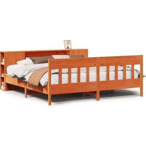 Maison Exclusive - Massivholzbett mit Regal ohne Matratze Wachsbr (1/5)