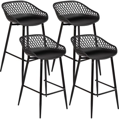 H.J WeDoo Tabouret de Bar Lot de 4, Chaise Haute pour Cuisine, Îlot Central, Bar et Extérieur, Tabouret Haut avec Dossier et Repose-Pieds, Hauteur Assise 68cm, Pied en Métal, Noir (1/5)