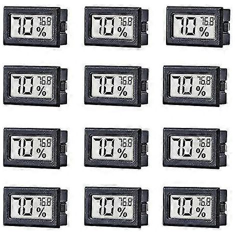 Lot de 12 mini thermomètres et hygromètres électroniques numériques compacts pour intérieur, avec affichage LCD en degrés Fahrenheit, idéaux pour les caves à cigares. (1/4)