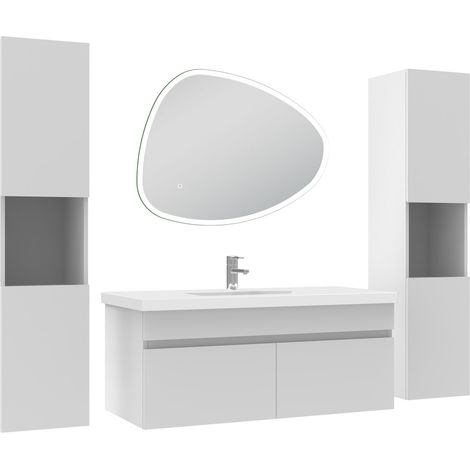 Océan meubles simple vasque 100cm colonne + vasque + miroir 3 couleurs lumineux Blanc (1/5)