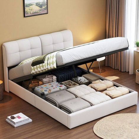 Letto 160x200 cm - LED - idraulico - Contemporaneo - telaio del letto 160x200 cm - Velluto - Beige (1/2)