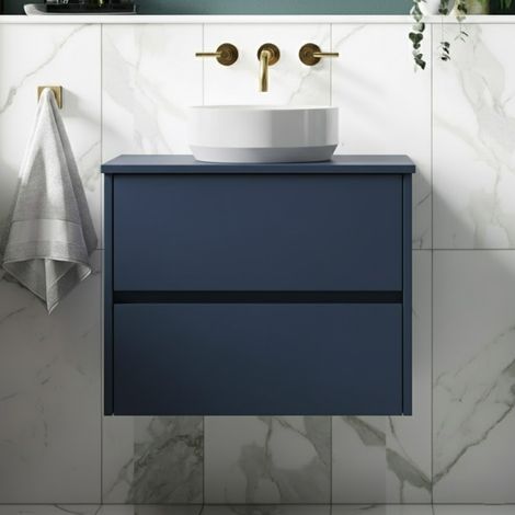 Havana Wall Hung 2-Drawer Vanity Unit with Worktop 600mm Wide - Midnight Blue (1/5)