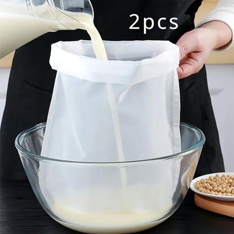 2 Sacs Filtrants Multi-Usages en Nylon - Filtre à Maille Ultra Fine pour Lait de Soja, Jus de Fruits, Jus de Légumes, Résidus de Vin - Outil de Cuisine Réutilisable pour la Filtration et la (1/5)