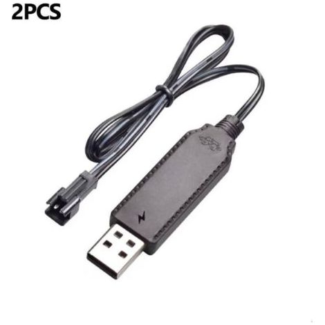 Pack de 2 Câble de charge USB 3,6 V 3,7 V pour batteries rechargeables LiPo SM-2 broches utilisées sur les jouets télécommandés, voitures, citernes, camions, trains, bateaux