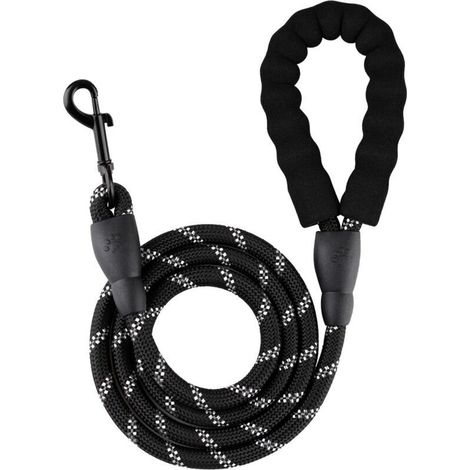 1.5m long x 1.0cm thick black rope dog leash, 1 piece with padded handle, suitable for outdoor dog walking (1/4)