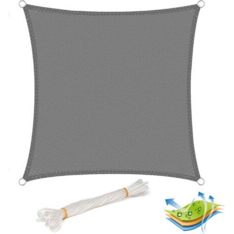 Voile d’ombrage carré 4x4 m,en HDPE, protection contre le soleil avec protection UV pour jardin/terrasse, Gris (1/4)