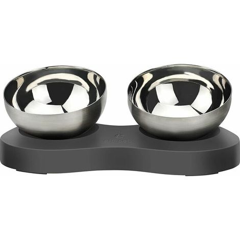 Gamelle Chat Surélevée, Double Gamelle pour Chat et Petit Chien, Inclinable de 20° Protection Cervicale, 2 Bols Démontables en Acier Inoxydable, Facile à Nettoyer, Patin Antidérapant Silicone de Base (1/3)