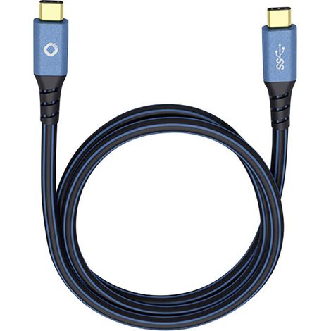 Oehlbach USB-Kabel  USB 3.2 Gen1 USB-C® Stecker, USB-C® Stecker 1.00 m Blau vergoldete Steckkontakte