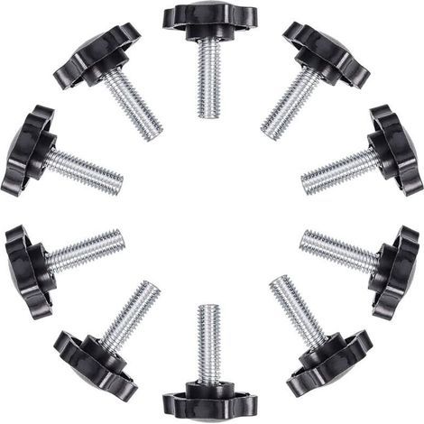 Vis à oreilles, Lot de 10 vis moletées filetées à tête étoile en plastique durable, boutons de poignée en fer, vis de serrage pour loquet de machines, M6x25mm (1/4)