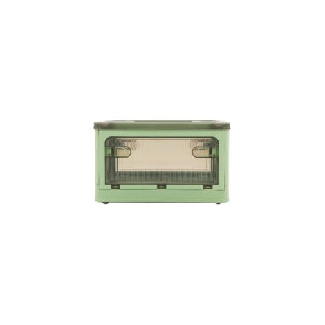 Boîte de rangement pliable en plastique – Petit format – Porte latérale – Transparent – Vert – Roulettes amovibles (1/5)