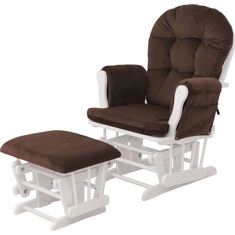 [NEUWERTIG] Relaxsessel HHG-021, Schaukelstuhl Sessel Schwingstuhl mit Hocker Stoff Cord 320g/m² Öko-Tex braun Gestell weiß