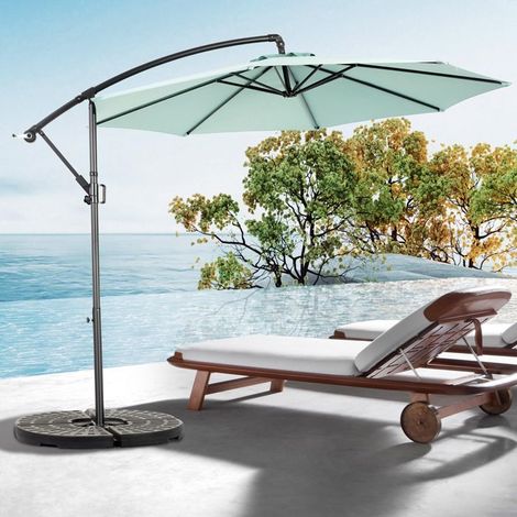 Parasol déporté rectangulaire 4,5 m à manivelle, vert clair — mât acier, toile imperméable UPF50+ (sans base)
