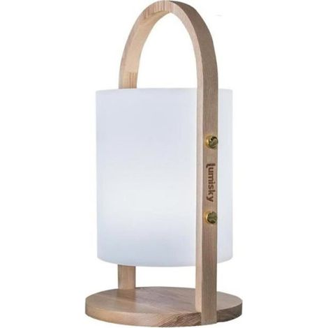 Lanterne extérieure LED Woody - LUMISKY - Blanc - Design scandinave - Poignée en bois naturel - Autonomie 10h (1/5)