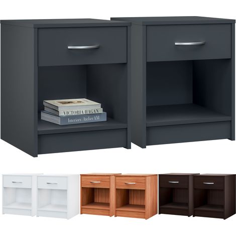 CASARIA® Hamburg Bedside Table Modern Nightstand with Drawer and Open Shelf 50cm Height Nightstand Storage 50x40x35cm Chrome Handle Bedroom Cabinet Set of 2 Anthracite (1/5)