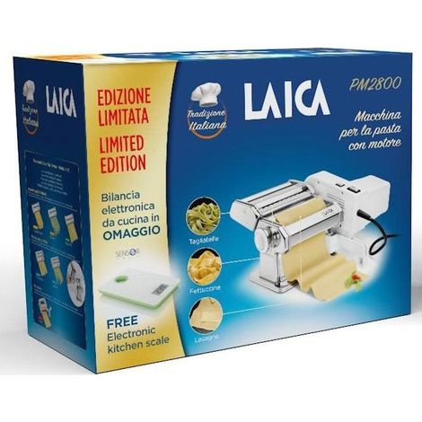 Laica PM2800 Kit Macchina Per La Pasta Elettrica Con Motore E Bilancia Da Cucina, Acciaio Inox, 90W, Larghezza Sfoglia 150mm, 7 Posizioni