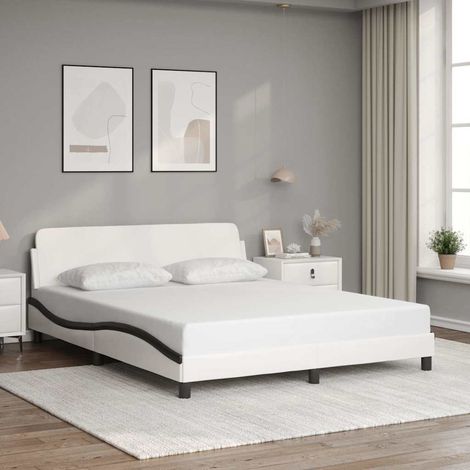 Bettgestell "Dover" Weiß und Schwarz 160x200 cm Kunstleder (1/5)