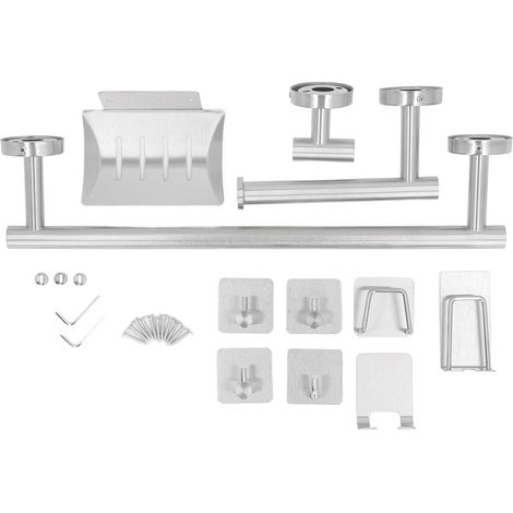 Ensemble d'accessoires de salle de bain, barre porte-serviettes 11 pièces, résistante à la rouille et facile à installer. Finition argentée (1/4)
