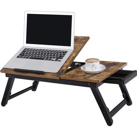 Table de lit, Support pour Ordinateur Portable, Plateau de Service Petit-déjeuner, avec Tablette et Pieds réglables, pour écran jusqu'à 15,6 Pouces, canapé Brun Rustique LLD105B01 par SONGMICS (1/5)