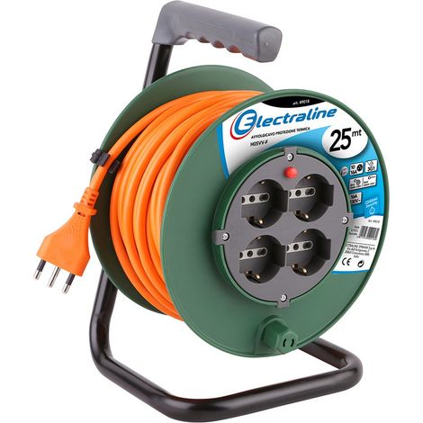 Electraline prolunga elettrica 25 mt con avvolgicavo 4 schuko + 10/16a 49018