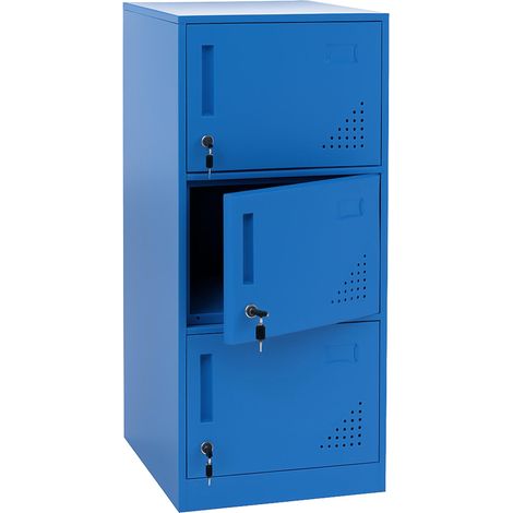 [NON UTILIZZATO] Armadietto HHG-515, con serratura, armadio ufficio faldoni documenti, con 3 ante, 90x38x45cm, acciaio, blu (1/5)