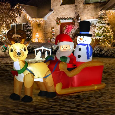Papá Noel inflable con trineo y renos, 200 cm, 5 luces LED, decoración navideña para interior y exterior, rojo. (1/5)