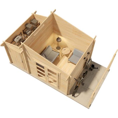 Alpholz Gartenhaus Aktiva 40 Varianta Gartenhaus aus Holz in Pinie, Holzhaus mit 40 mm Wandstärke inklusive Schleppdach, Blockbohlenhaus mit Montagematerial