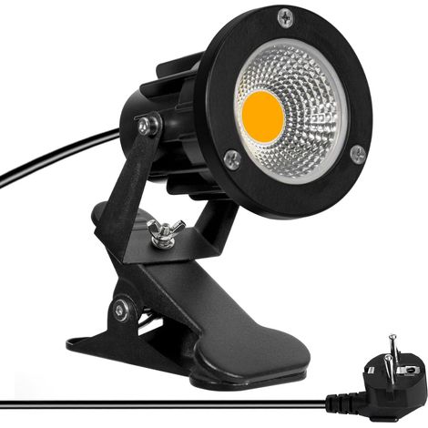 JSSEVN LED-Strahler mit Klemme, 7 W, IP65 wasserdicht, 1,5 m Kabel, Innen- und Außenbeleuchtung (Warmlicht, 1) (1/5)