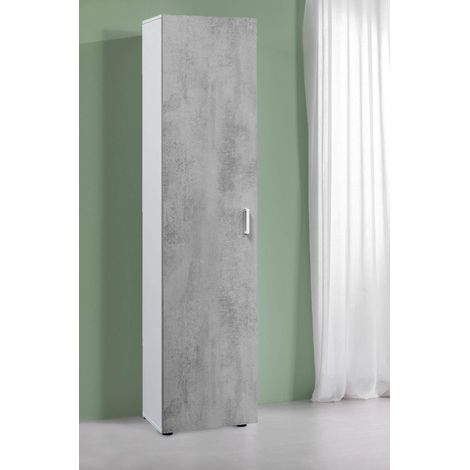 Armoire colonne de salle de bain 1 porte – Gris ciment – 37x41x182 cm – 3 étagères réglables – Panneau aggloméré mélaminé 15mm – Habitdesign - 37x182h (1/8)