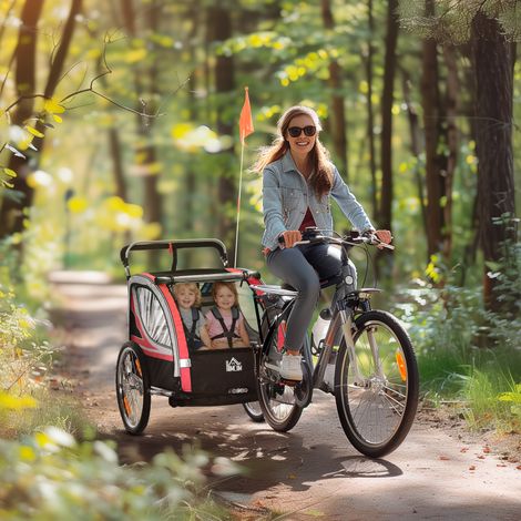 Remorque vélo enfant 2 en 1, fonction jogging, housse imperméable, cadre en acier (1/5)