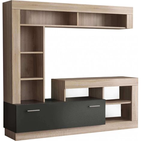 Parete Attrezzata Soggiorno Leonard 170x42x170 h cm in Truciolare bilaminato Nero (1/3)