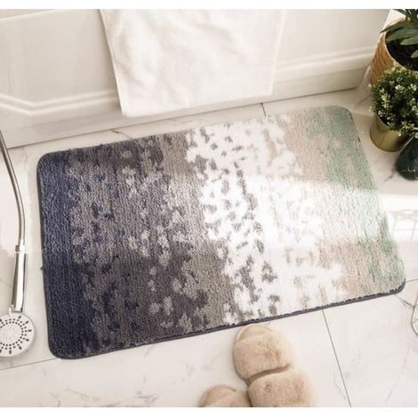Tapis de bain Rectangulaire 40x60cm - Absorbant et Antidérapant - Gris Bleu Vert - Salle de Bain Décor (1/2)