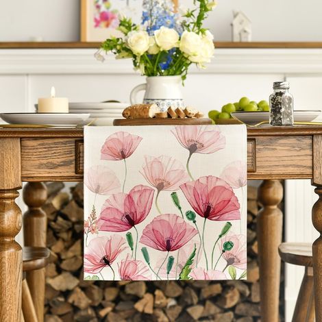 Chemin de table fleuri JeiibrZui Gänseblümchen Eucalyptus Lavande - 40 x 140 cm - 1 pièce - Décoration printanière pour la cuisine et les fêtes (1/5)