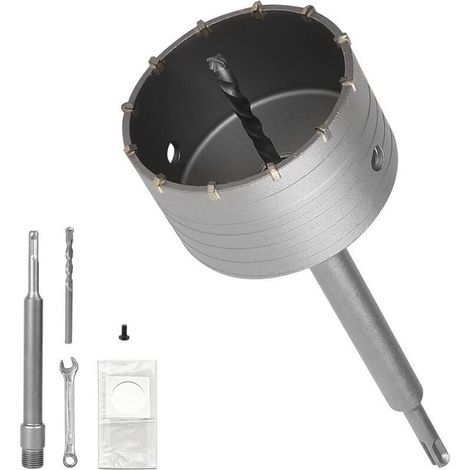 100-mm-Betonlochsäge mit 220-mm-SDS-PLUS-Verlängerung und Zentrierbohrer, Betonkernbohrer, Mehrkomponenten-Betonkernbohrer, Lochsäge für Mauerwerk, Stein, Zement und Ziegel (1/5)