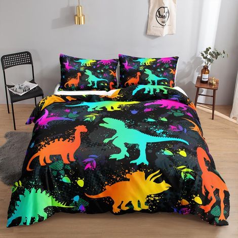 Bettwäsche-Set 200x200 cm mit Dinosaurier-Motiv, 1 Bettbezug, 2 Kissenbezüge, Reißverschluss