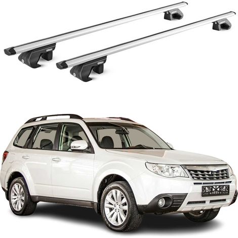 OMAC Dachträger Aluminium TÜV geprüft für Subaru Forester III 2008-2013 – Für Standard Dachreling – T Nut – Max 90 kg – 2 Schlösser Silber (1/5)