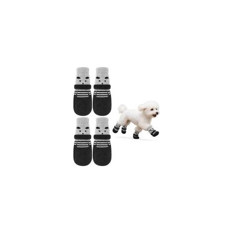 Chaussettes pour Chien, Chaussons Velcro Réglables et Imperméables avec Protection de Pattes Antidérapante, pour Chiens de Petite Et Moyenne Taille en Intérieur et Extérieur, Noir S (4 Stück)