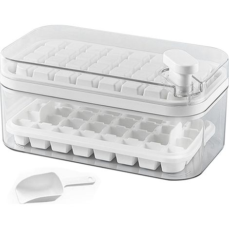 Doppellagige Eiswürfelform für 64 Stück – Eiswürfelform mit leicht zu lösender Form – Weiße Gefrierbox (1/5)