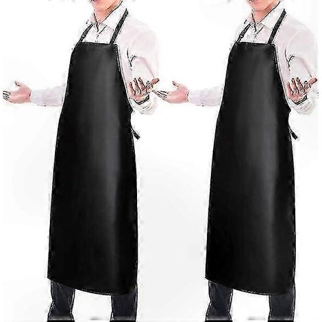 Ensemble de 2 tabliers imperméables et ajustables pour la cuisine et la vaisselle. Design élégant en vinyle noir. (1/4)