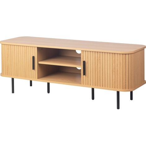 Meuble TV 2 portes 2 niches effet Chêne 120 cm - Sora (1/5)