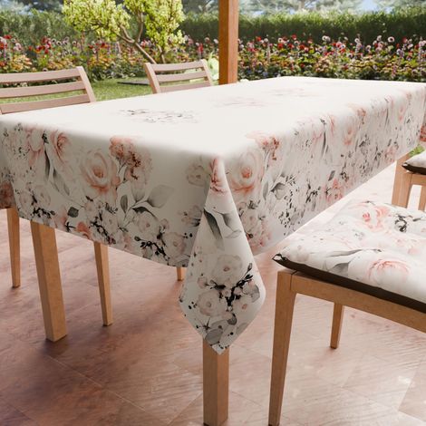 Nappe Anti-Taches Rectangulaire (140 x 180 cm) Couvre-Table de Cuisine, Motif Floral Gris, X6 Places, 100% fabriquée en Italie (1/5)