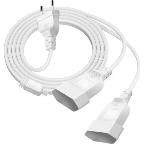 Rallonge à Double Prise Euro Type C, Câble d'extension 2M avec Prise Plate, Câble Plat Flexible Blanc, Prise 250V/2,5A, Distributeur d'alimentation Compact pour Maison, Bureau (1/5)