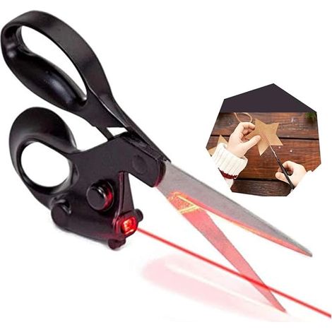 Tijeras profesionales de costura rápida para tela, multiusos y con guía láser, de acero inoxidable negro (21,5 cm). (1/5)