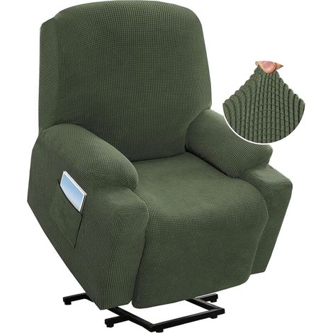 Stretchable Jacquard Recliner Chair Cover, Non-Slip Sofa Cover with Side Pocket, Washable Furniture Protector for 1-Seater Recliner Chair (Patterned Green) (1/5)