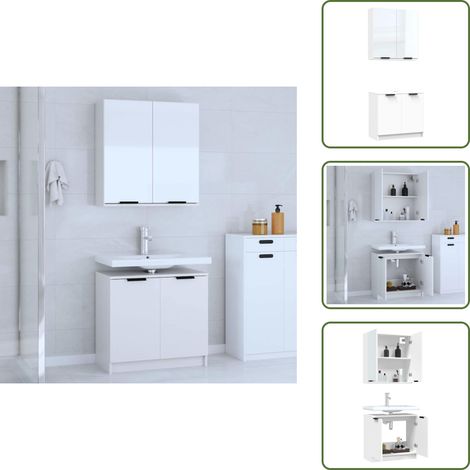 Armario de suelo - vidaXL Juego de muebles de baño 2 piezas madera contrachapada blanco - Armario con espejo