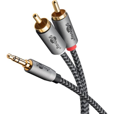 Cavo adattatore audio AUX, jack 3,5 mm a spina RCA stereo, 0,5 m, Spina 3,5 mm (3-pin, stereo)  2 spina RCA (audio sinistro/destro). Lunghezza del Cavo 0.5 m