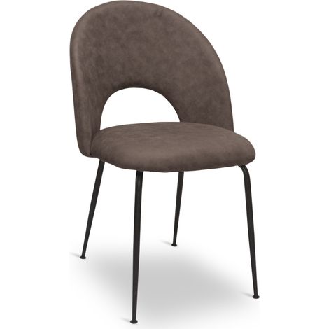 Sedia da sala pranzo Paola in microfibra nabuk marrone con gambe in metallo nero