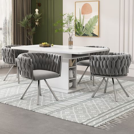 Sillas de comedor giratorias de terciopelo, lote de 4, gris y plata, estructura metálica HAVRYA (1/5)